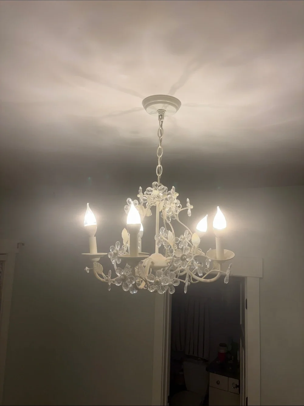 Pottery Barn Kids Cream Chandelier with Daisy and Leaf Accents